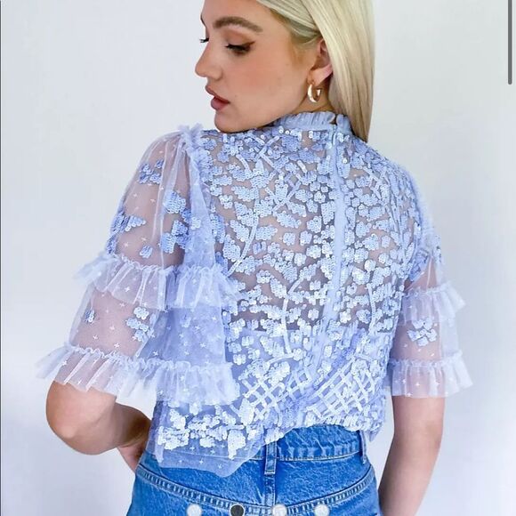 Needle & Thread Aurelia Embellished Top in Dusty Blue - Picture 3 of 5